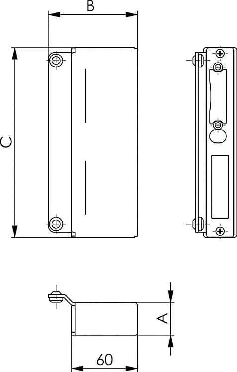 AMF 146ET-40 Gegenkasten, blank, schmal, für Kastenbreite: 40 mm, A: 40 mm, B: 81,0 mm, C: 173 mm - LE 146ET Gegenkasten - blank - schmal -Skizze