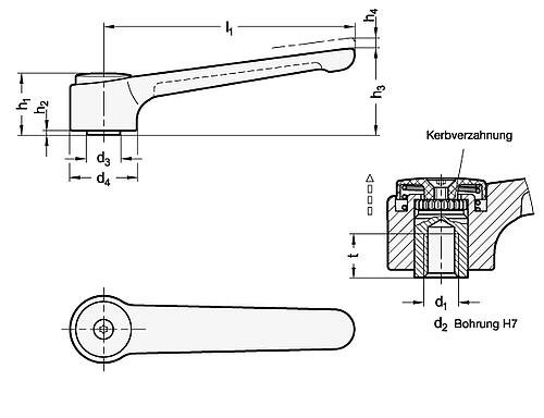 Ganter 126-120-B10-SR Verstellbare Flachspannhebel, Zink Druckguss, Buchse Stahl - GN 126 Verstellbare Flachspannhebel - Zink Druckguss - Buchse Stahl-Abbildung