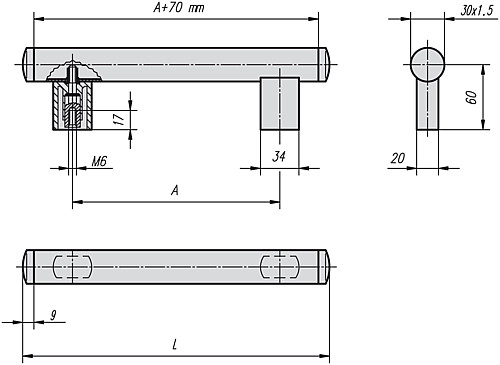 Kipp K0224.200061 ROHRGRIFF, A=200, SCHWARZ ELOXIERT - KIPP K0224 Rohrgriffe