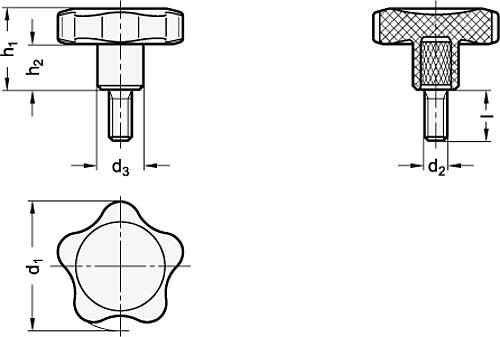 Ganter 5337.4-60-M12-30 ELESA STERNGRIFF M. EDELSTAHL GEWINDESTIFT - GN 5337-4 Sterngriffschrauben - Schraube Edelstahl-Skizze