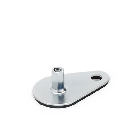 Ganter 42-50-M16-100-A0-U STELLFUß MIT BEFESTIGUNGSLASCHE - GN-42-Stellfuesse-Stahl-mit-Befestigungslasche-Tropfenform-Aussensechskant-mit-Innengewinde-mit-Gumm