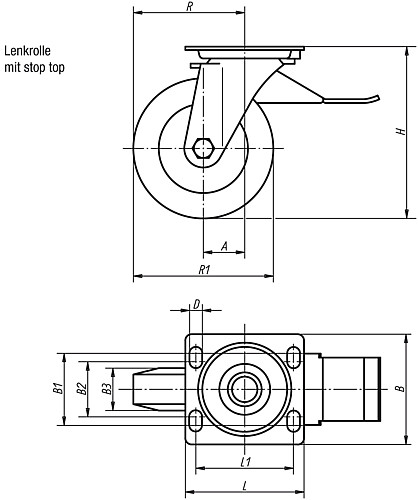 Norelem 95030-125502 95030 125502 Lenkrolle mit stop top - Norelem 95030-LST Lenkrolle mit stop top