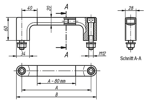 Norelem 06925-180 UNIVERSAL MASCHINENGRIFF, A=180, - Norelem 06925 Universal Maschinengriffe