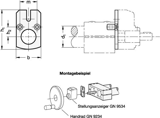 Ganter 491.2-18-ELS  Drehmomentstützen, Aluminium, für konfigurierbare Doppelrohr-Lineareinheiten Ø18, d1 Ø Lineareinheit: 18, Oberfläche: ELS - eloxiert, schwarz, b: 27 - GN 491-2 Drehmomentstuetzen-Aluminium-Lineareinheiten Durchmesser 18-Massblatt