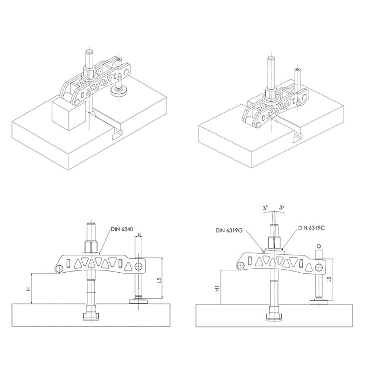 AMF 6311-22x200 Spanneisen, Leichtbau, Spannschraube  DIN 787: -, Nut DIN 508 : 20, 22, 24, 28, B1: 22 - LE 6311 Spanneisen - Leichtbau -Anwendung