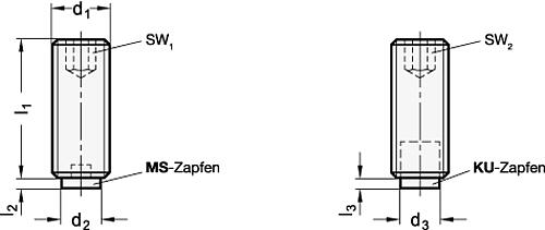 Ganter 913.5-M10-16-KU EDELSTAHL GEWINDESTIFT M.KUNSTSTOFFZAPFEN - GN 913-5 Gewindestifte mit Messing - Kunststoff Zapfenn - Edelstahl-Skizze