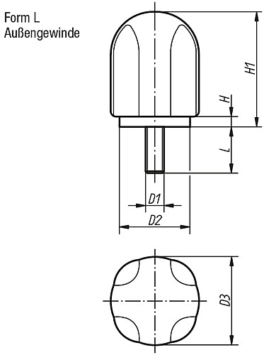 Kipp K0280.4708X35 ST SPANNGRIFF HOCH, D3=47,8, M8X35 - KIPP K0280-AG Spanngriffe hoch mit Aussengewinde