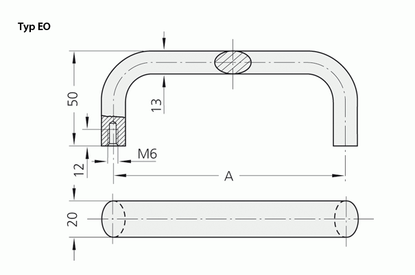 Leschhorn EO-20-100-31  Oval-Edelstahl Bügelgriffe A 100, Material 1.4307, geschliffen und mattglänzend gebürstet - Leschhorn EO Oval-Edelstahl Buegelgriffe