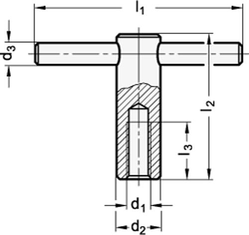 Ganter 6305-M10 KNEBELMUTTER, FESTER KNEBEL - DIN 6305 Knebelmuttern - mit festem Knebel-Skizze