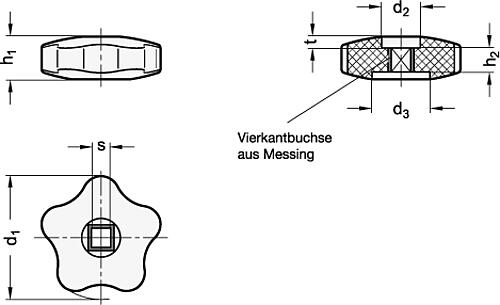 Ganter 5333-100-V10 ELESA STERNGRIFF MIT VIERKANT - GN 5333 Sterngriffe - mit Vierkant-Skizze