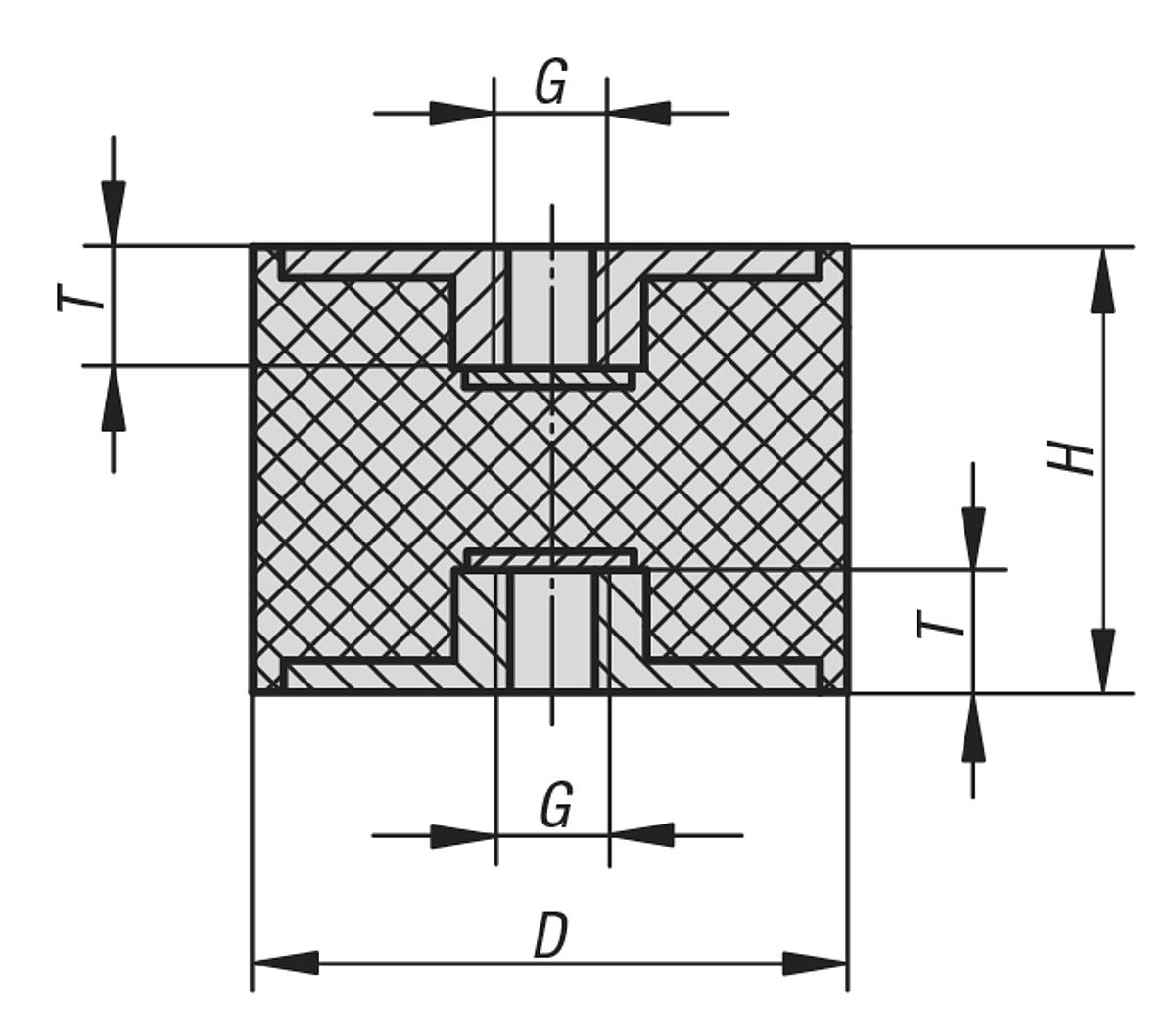 Norelem 26104-01501555 GUMMI METALL PUFFER TYP C, D=15, H=15 - NLM 26104 Gummi Metall Puffer Typ C - Massblatt