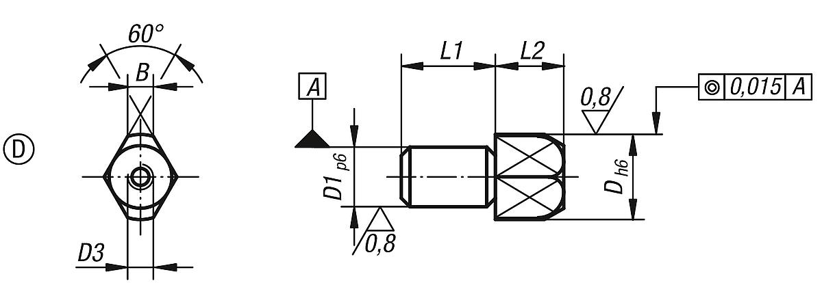 Norelem 03106-202 AUFNAHMEBOLZEN ABZIEHBAR  FORM D, D=20 - NLM 03106-D Aufnahmebolzen abziehbar Form D - Massblatt
