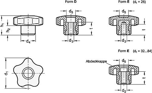Ganter 5337.7-25-M4-E Sterngriffe, Kunststoff, Buchse Edelstahl - GN 5337-7 Sterngriffe - Kunststoff - Buchse Edelstahl-Abbildung