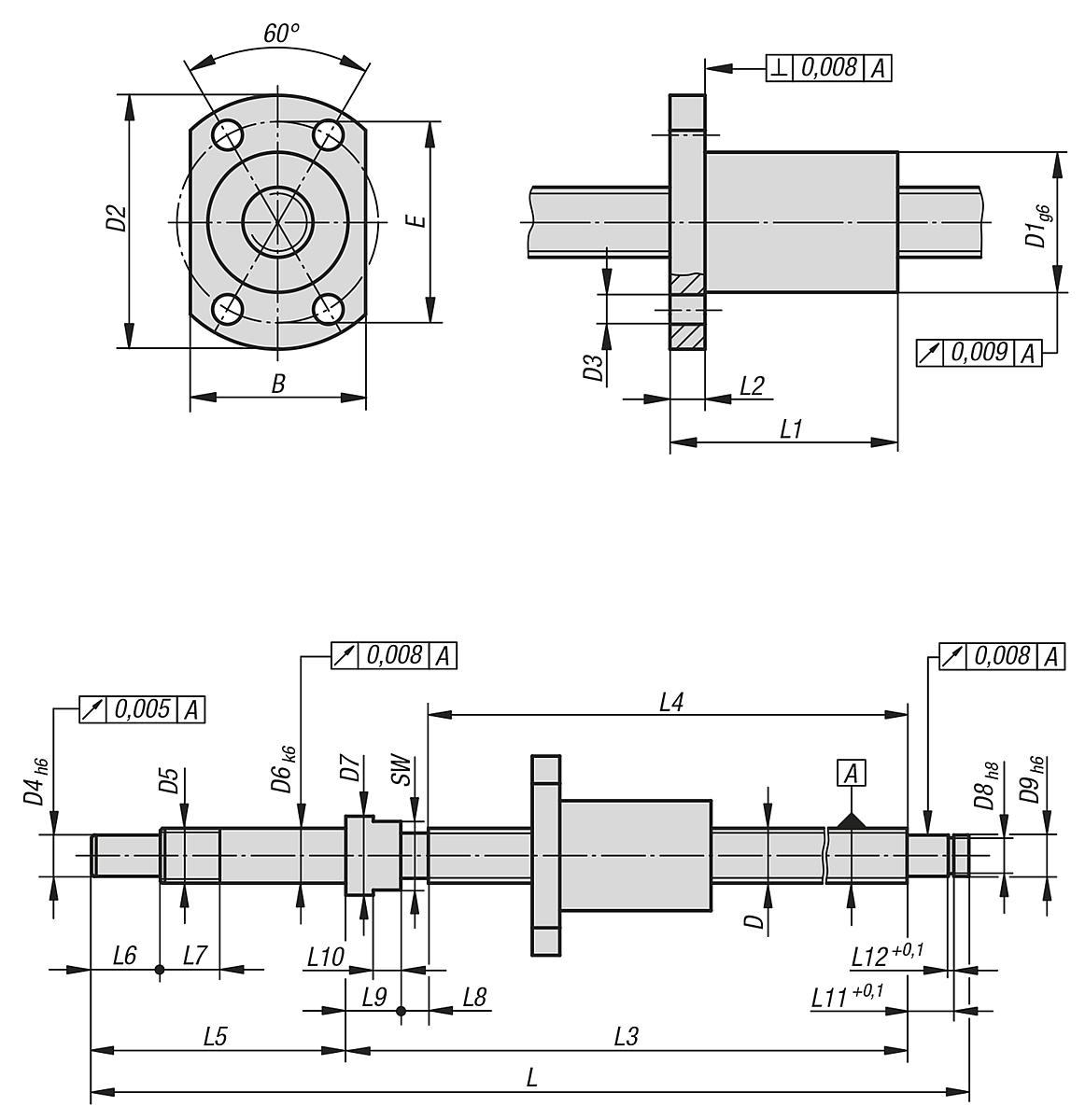 Norelem 24100-1220100 MINIATUR KUGELGEWINDETRIEB, GESCHLIFFEN, MIT FLANSCHMUTTER - NLM 24100 Miniatur Kugelgewindetriebe - geschliffen mit Flanschmutter - Massblatt