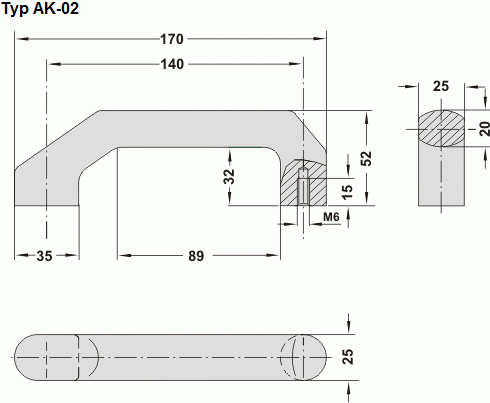 Leschhorn AK-02.140.54  Aluminium Kokillengriffe A 140,  schwarz pulverbeschichtet - Leschhorn AK-02 Aluminium Buegelgriffe - Zeichnung