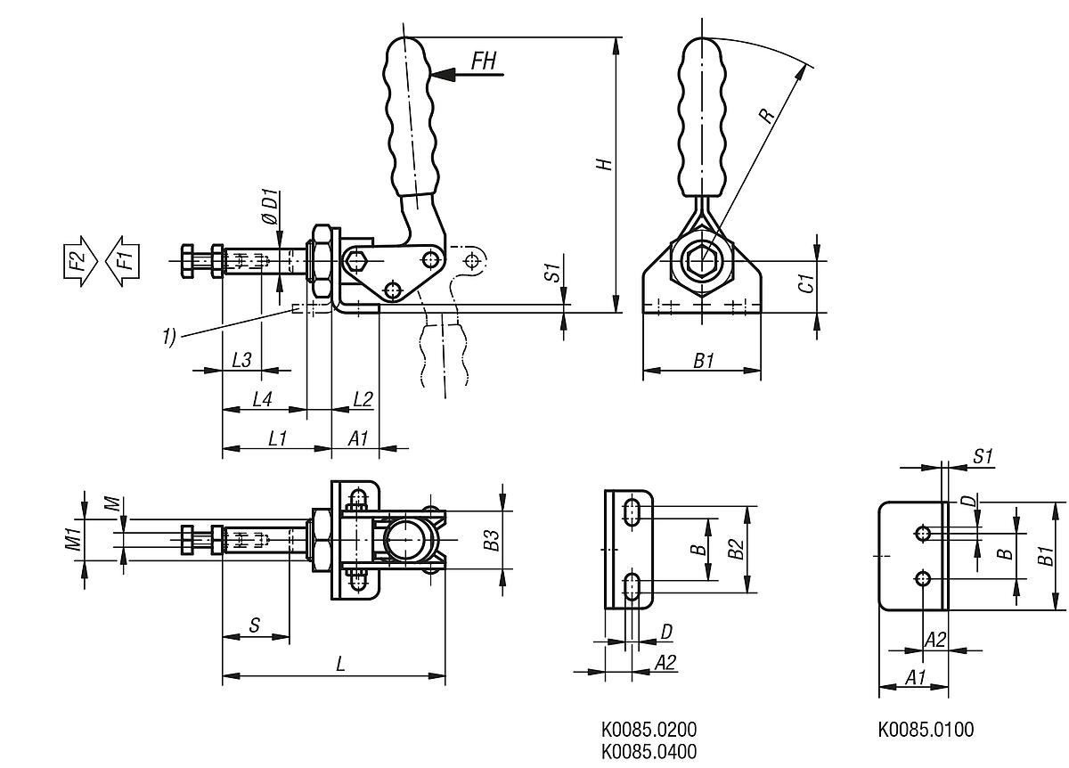 Kipp K0085.0100 SCHUBSTANGENSPANNER, MIT KONSOLE, P=100 daN - K0085 Schubstangenspanner mit Konsole - Massblatt