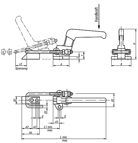 Kipp K0081.1650 BÜGELSPANNER HORIZONTAL, SCHWERE AUSFÜHRUNG, P=1650 DAN - KIPP K0081 Buegelspanner horizontal schwere Ausfueh