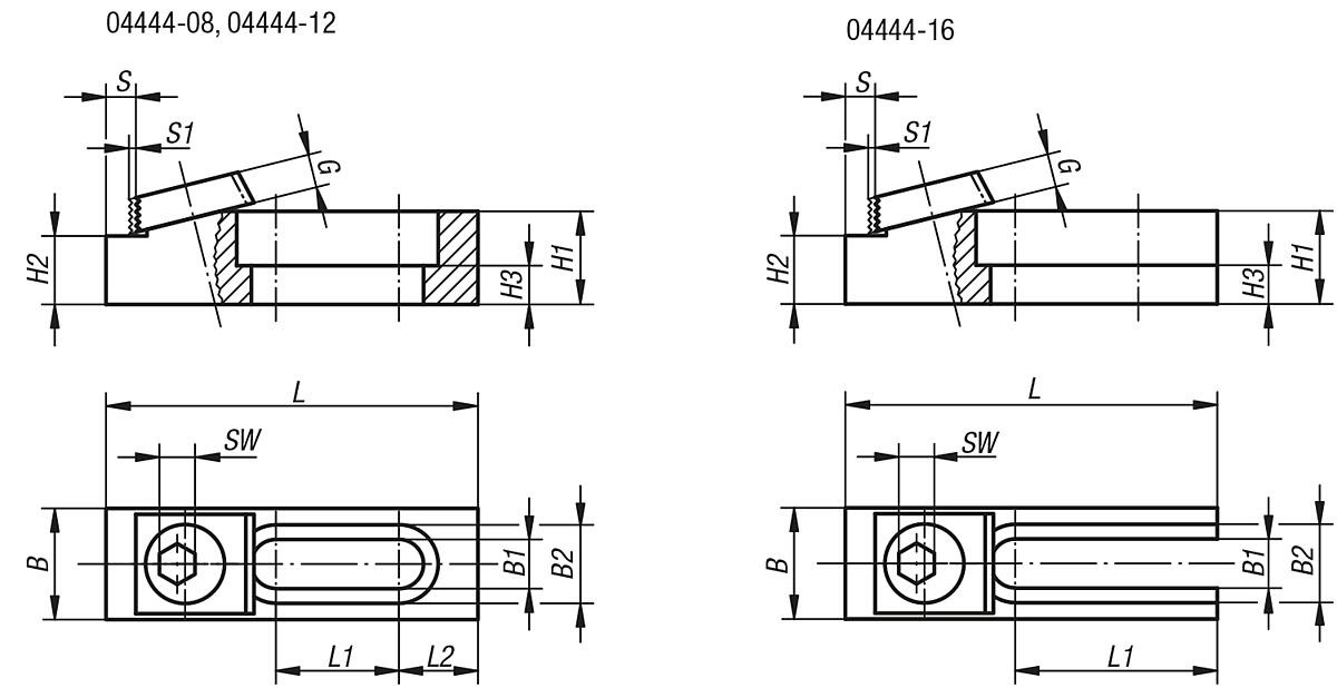 Norelem 04444-12 MULTI EXZENTER SPANNEINHEIT, FÜR BEFESTIGUNGSSCHRAUBE M12 - NLM 04444 Multi Exzenter Spanneinheiten - Massblatt