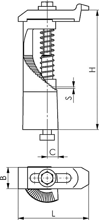 AMF 7000-12X0 Stufenpratze, Nut: 12, B: 34, H: 0- 45, L: 140 - LE 7000 Stufenpratze -Skizze