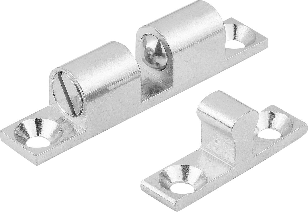 Norelem 03075-60 DOPPELKUGELSCHNÄPPER, L=60, B=11, H=13,2, A=50, MESSING VERCHROMT, KOMP:KUGEL AUS EDELSTAHL - 03075-60 DOPPELKUGELSCHNAEPPER-L 60-B 11-H 13-2-A 50-MESSING VERCHROMT-KOMP KUGEL EDELSTAHL