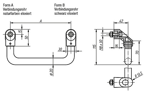 Kipp K0220.2001 ROHRGRIFF GEBOGEN FORM A, A=200, NATURFARBEN ELOXIERT - KIPP K0220 Rohrgriffe gebogen