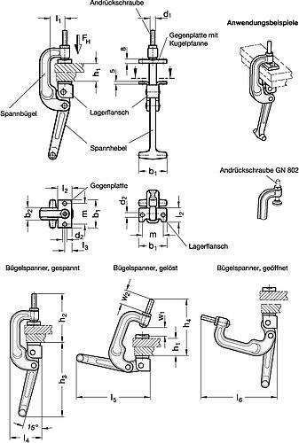Ganter 855-40-32-C2 Bügelspanner, Stahl - GN 855 Buegelspanner - Stahl-Skizze