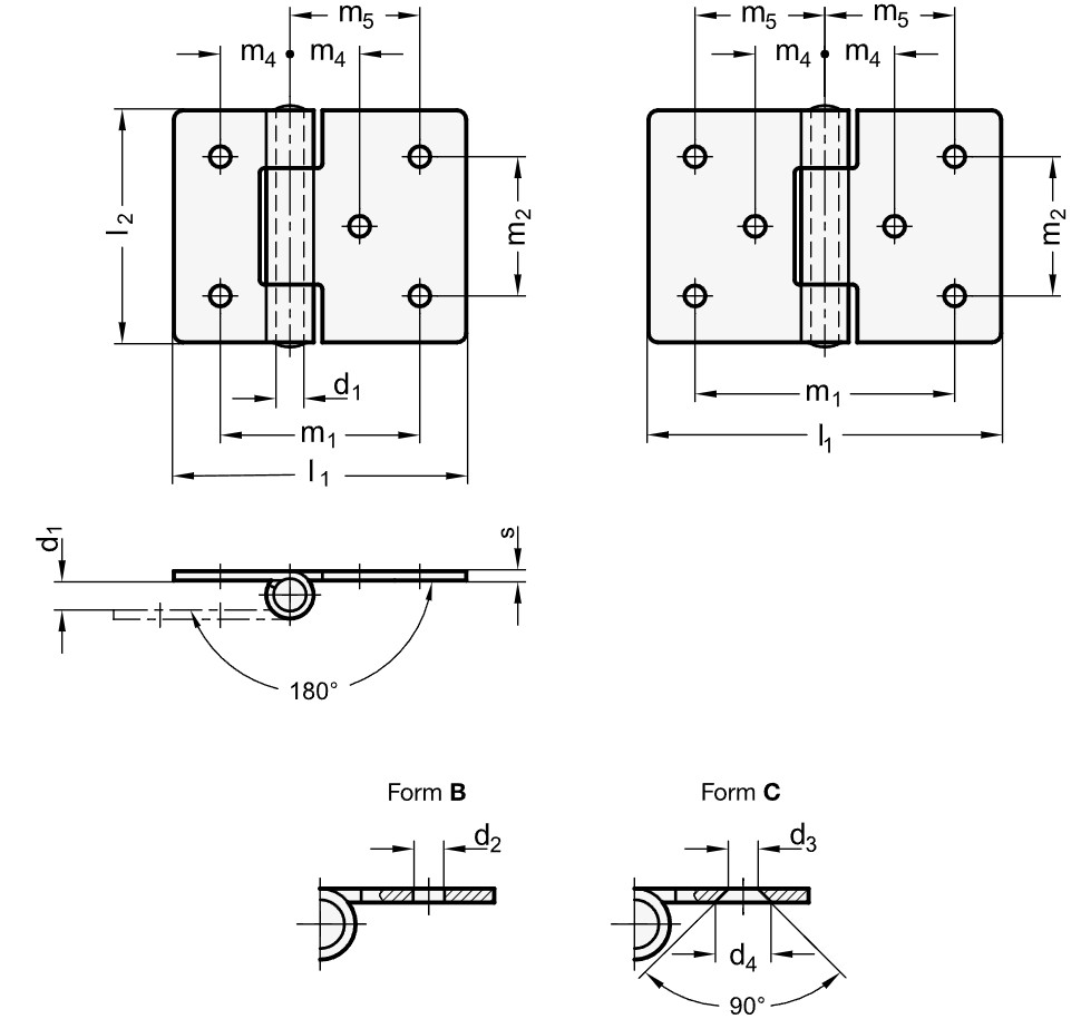 Ganter 136-ST-100-50-B Blechscharniere, horizontal verlängert - GN 136 HV-ST Blechscharniere Stahl - horizontal verlaengert - Skizze