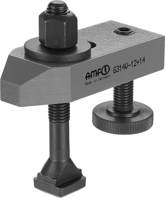 AMF 6314V-10 Spanneisen abgeschrägt, mit verstellbarer Stützschraube, komplett, mit Spannschraube: M10x10x80, Nut: 10, D x LS: M10x39 - LE 6314V Spanneisen - abgeschraegt - mit verstellbarer Stuetzschraube - komplett-Abbildung