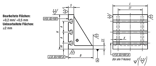 Norelem 01250-3203701 AUFSPANNWINKEL GG, MIT T NUTEN, L=320, B=200, H=370 - Norelem 01250-MN Aufspannwinkel mit T Nuten - Grauguss