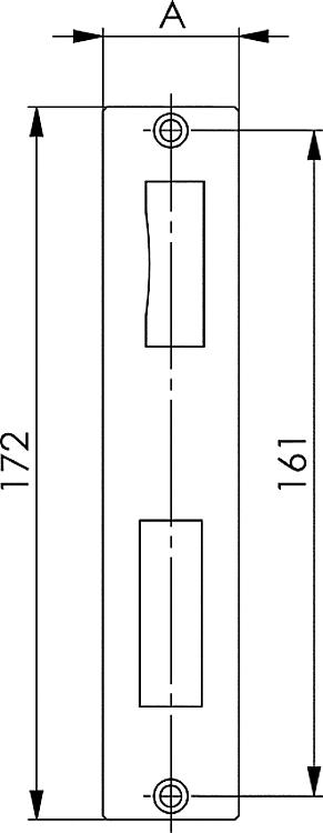 AMF 147NIPS-40-06 Schließblech, V2A, für Kastenbreite: 40 mm, A: 36 mm - LE 147NIPS Schliessblech - V2A -Skizze