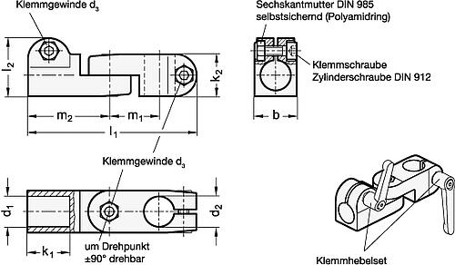 Ganter 283-B16-B14-2-SW Gelenk Klemmverbinder, Aluminium - GN 283 Gelenk Klemmverbinder - Aluminium-Skizze