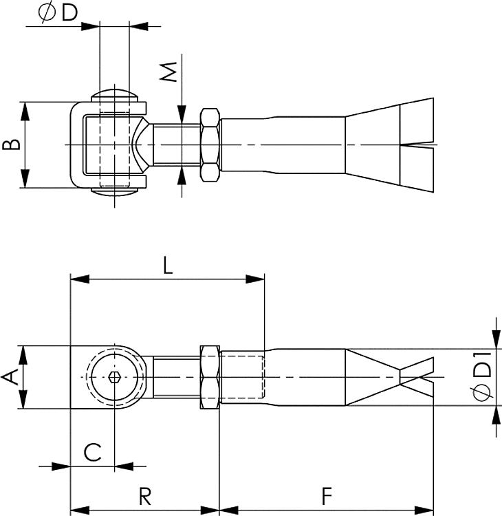 AMF 149TM-M20 Torband mit Mauerhülse, Größe : M20, ØD: 14, L: 92 - LE 149TM Torband mit Mauerhuelse -Skizze