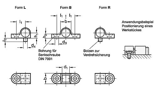 Ganter 614.1-6-B DRUCKSTÜCK HALTER, AUSFÜHRUNG BEIDSEITIG - GN 614-1 Druckstueck Halter fuer federnde Druckstuecke GN 614-Skizze