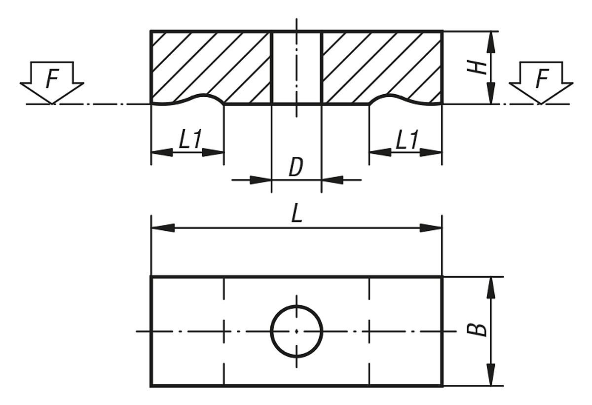 Norelem 04190-05 SPANNEISEN DOPPELSEITIG, L=32, B=12 - NLM 04190 Spanneisen doppelseitig - Massblatt