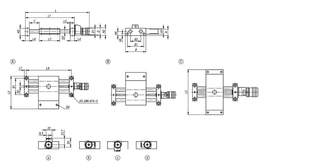 Leschhorn 21134.K73-C Kreuztisch lang, Hub 73 mm, B=75, L=209, H=23,5 m; Form C - LE15134 Kreuztisch -TZ