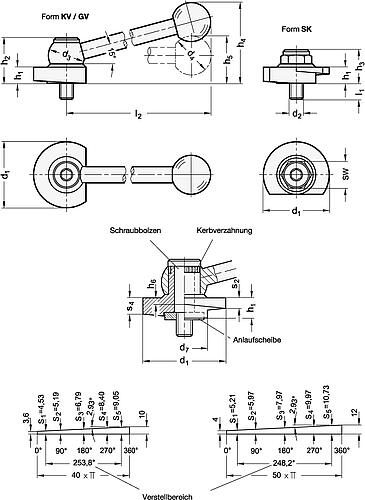 Ganter 918.2-40-GV-L Spannriegel, Klemmung nach unten, Stahl - GN 918-2 Spannriegel - Klemmung nach unten - Stahl-Skizze