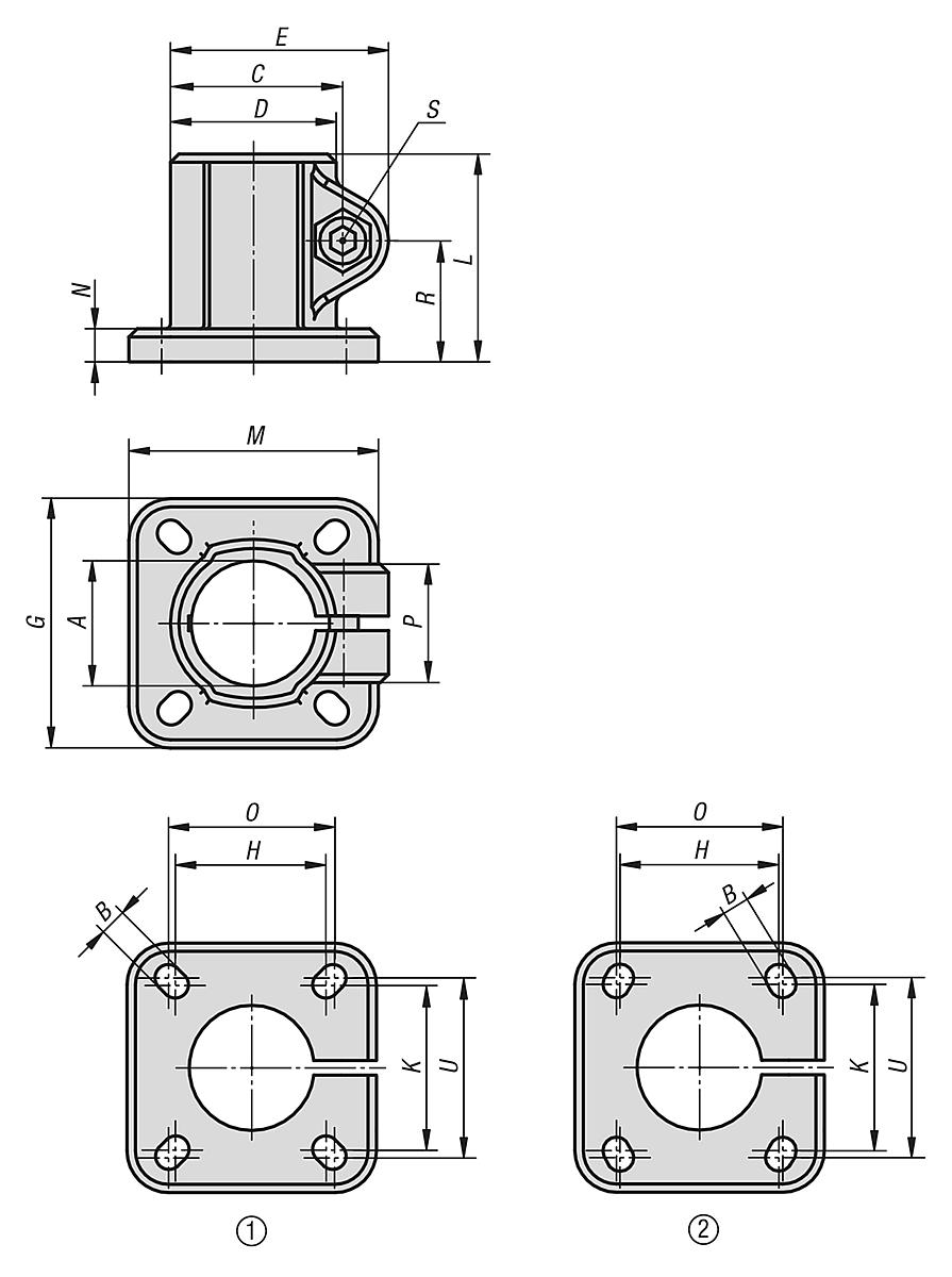 Kipp K0477.525 FUSSKLEMMSTÜCK ALUMINIUMGUSS, FORM A, A=25,1 - K0477 Fussklemmstuecke - Aluminium - Massblatt