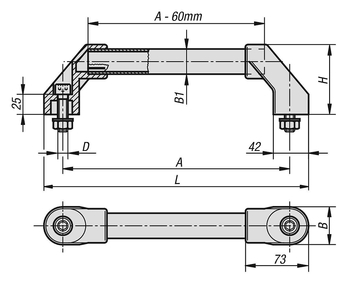 Kipp K0222.2501 ROHRGRIFF FORM A, A=250, NATURFARBEN ELOXIERT - K0222 Rohrgriffe - Massblatt