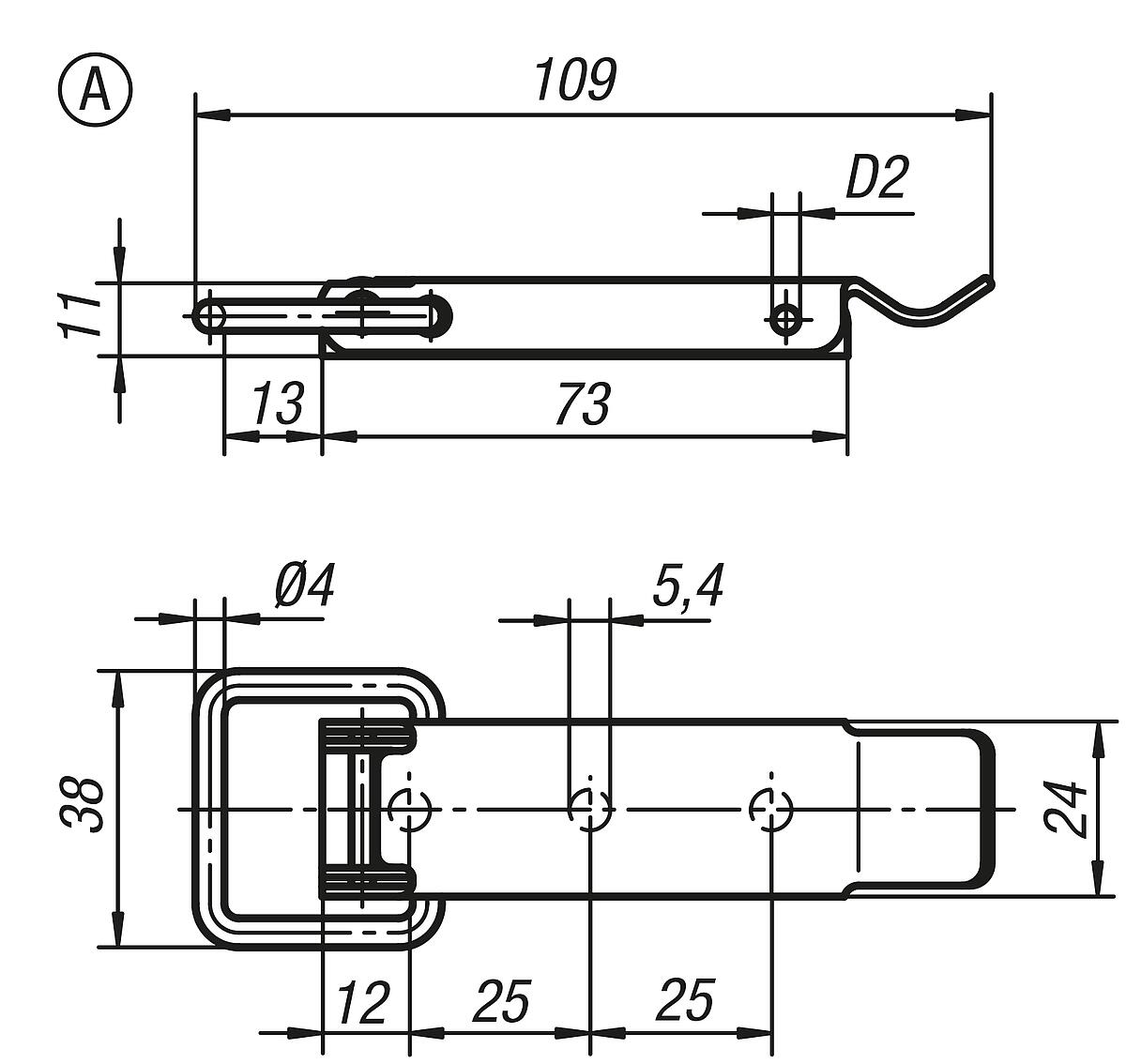 Kipp K0045.1541091 SPANNVERSCHLUSS MIT SPANNBÜGEL, FORM A, STAHL - K0045-SVA Spannverschluesse mit Spannbuegel Form A - Massblatt