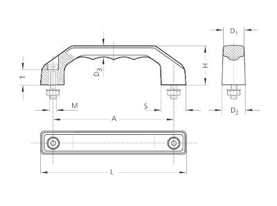 Leschhorn RG-1N.160.ESD Bügelgriffe für Nassbereich, Kunststoff (PA 6), A 160 Polyamid schwarz mit Schrauben - Leschhorn RG Kunststoff Griffserie fuer ESD Schutzzonen - Massblatt