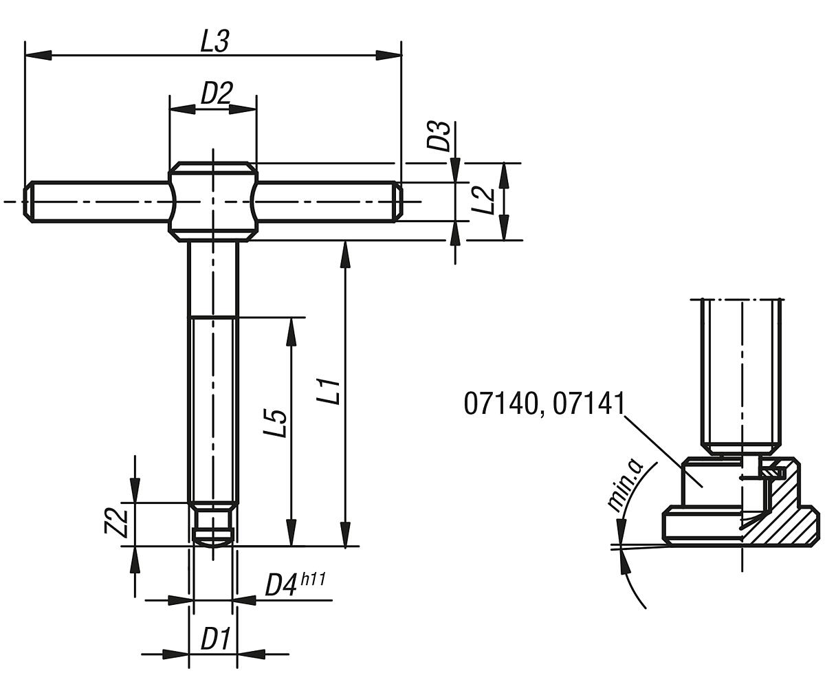 Norelem 06150-112X80 KNEBELSCHRAUBE MIT FESTEM KNEBEL, M12, L1=80 - NLM 06150-FK Knebelschrauben mit festem Knebel DIN 6304 - Massblatt