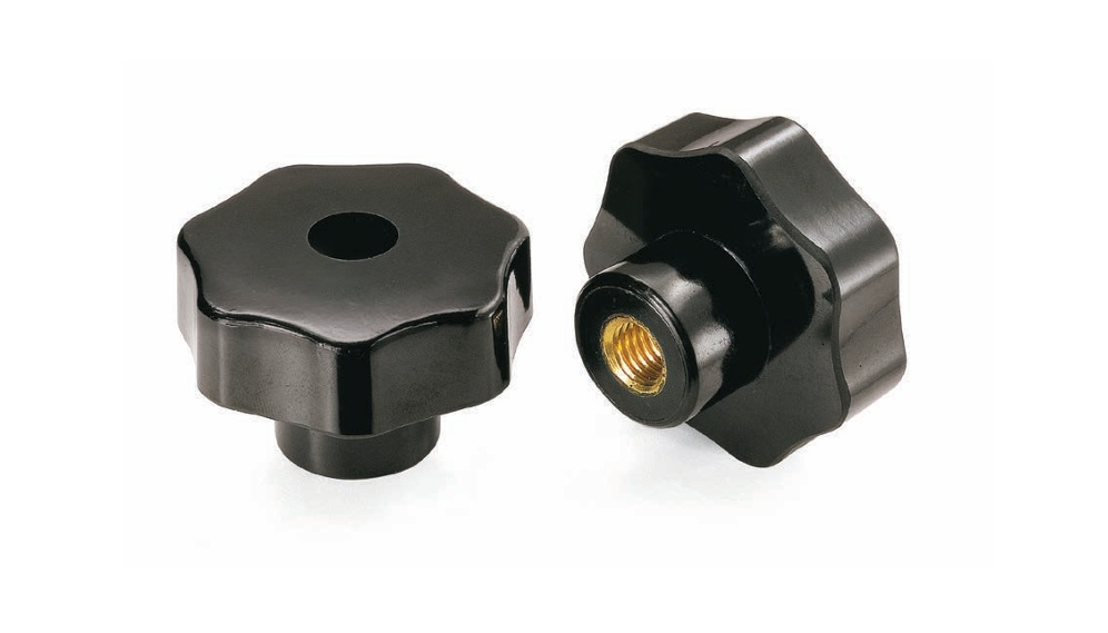 Leschhorn 04447.D70XM16 Sterngriffe Kunststoff Duroplast, schwarz Form D - mit Gewinde-Durchloch - LE 04447.D Sterngriffe Kunststoff mit Messing-Gewindebuchse, Form D - mit Gewinde-Durchloch