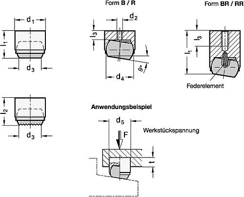 Ganter 709.2-12-R PENDELELEMENT MIT PASSUNGSAUFN., DRUCKFL.GERIFFELT - GN 709-2 Pendelelemente - mit Innengewinde - Stahl-Skizze