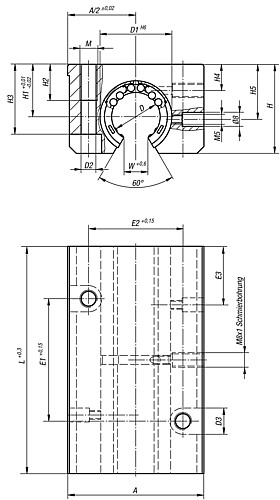 Norelem 21545-121012 LINEARGEHÄUSEEINHEIT D=12, TANDEM, MIT KUGELLAGER 21510 1212, Winkelfehlerausgleich - Norelem 21545 Lineargehaeuseeinheiten Tandem - offen