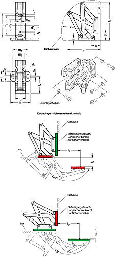 Ganter 7247-AL-75-EL Mehrgelenkscharnier, innenliegend, Öffnungswinkel 180°, Aluminium - GN 7247 Mehrgelenkscharnier - innenliegend - Oeffnungswinkel 180 Grad - Aluminium-Abbildung