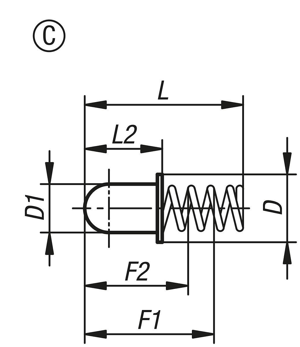 Norelem 03078-323013 FEDERHÜLSE ABGERUNDET, FORM:C MIT BUND L=13, D=4,1, D1=3 EDELSTAHL, KOMP:EDELSTAHL - NLM 03078 Federhuelsen - Massblatt