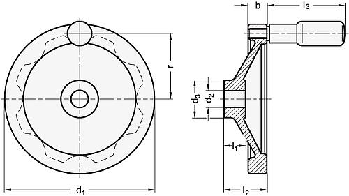 Ganter 323-100-B10-A SCHEIBENHANDRAD, MATTSCHWARZ BESCH.(A4) - GN 323 Scheibenhandraeder - schwarz - Kunststoff beschichtet-Abbildung