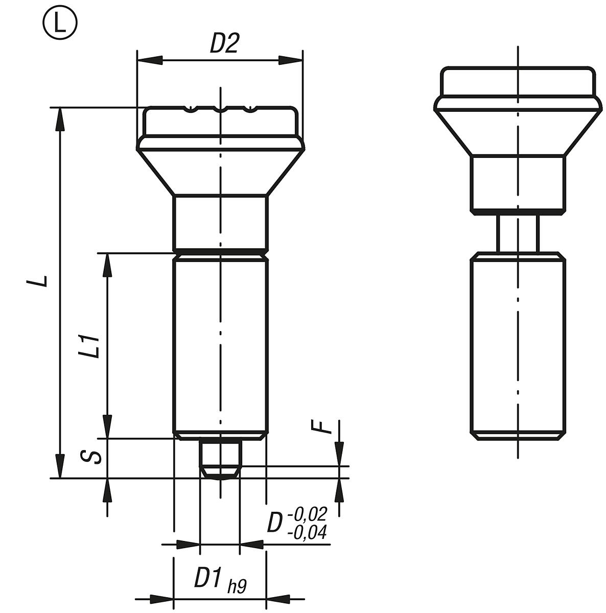 Kipp K0347.01206 ARRETIERBOLZEN GR.2 FORM L    EDELSTAHL, ARRETIERSTIFT GEH R - K0347-L Arretierbolzen ohne Bund Form L - Massblatt