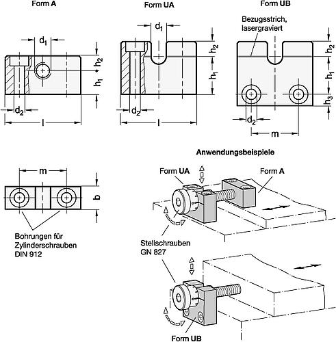 Ganter 828-10-UA-15-AM Lagerböcke für Edelstahl Stellschrauben GN 827 - GN 828 Lagerboecke fuer Edelstahl Stellschrauben GN 827-Abbildung