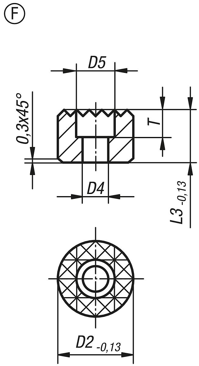 Norelem 07113-12010 GRIPPER RUND M. SENKBOHRUNG FORM F D2=20, L3=10 - NLM 07113-F Grippers und Einsaetze rund  mit Senkbohrung - Form F - Massblatt